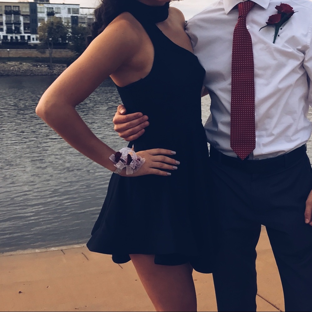 Black Asymetrical Skater Skirt Dress